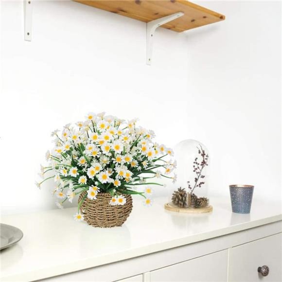 Artificial Daisies Flowers Outdoor UV Resistant 4 Bundles Fake Foliage Greenery - Picture 7 of 7